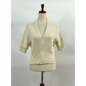YOHJI YAMAMOTO Sz 3 L Large 100% Cotton Ivory Knit Zip Cardigan Sweater Vintage